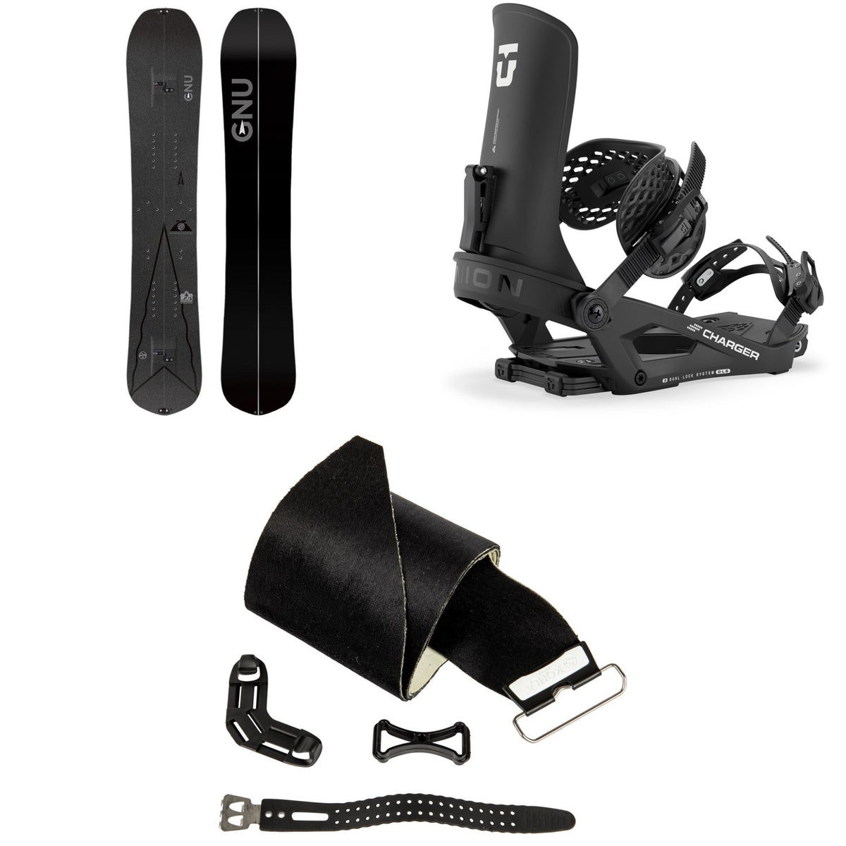 GNU Banked Country Splitboard + Union Charger Splitboard Bindings + Nitro Universal Splitboard Skins 2027