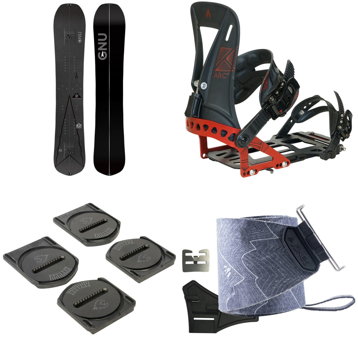 GNU Banked Country Splitboard + Spark R&D Arc ST Splitboard Bindings + Canted Pucks + Jones Nomad Pro Quick Tension Trim-To-Fit Splitboard Skins 2027