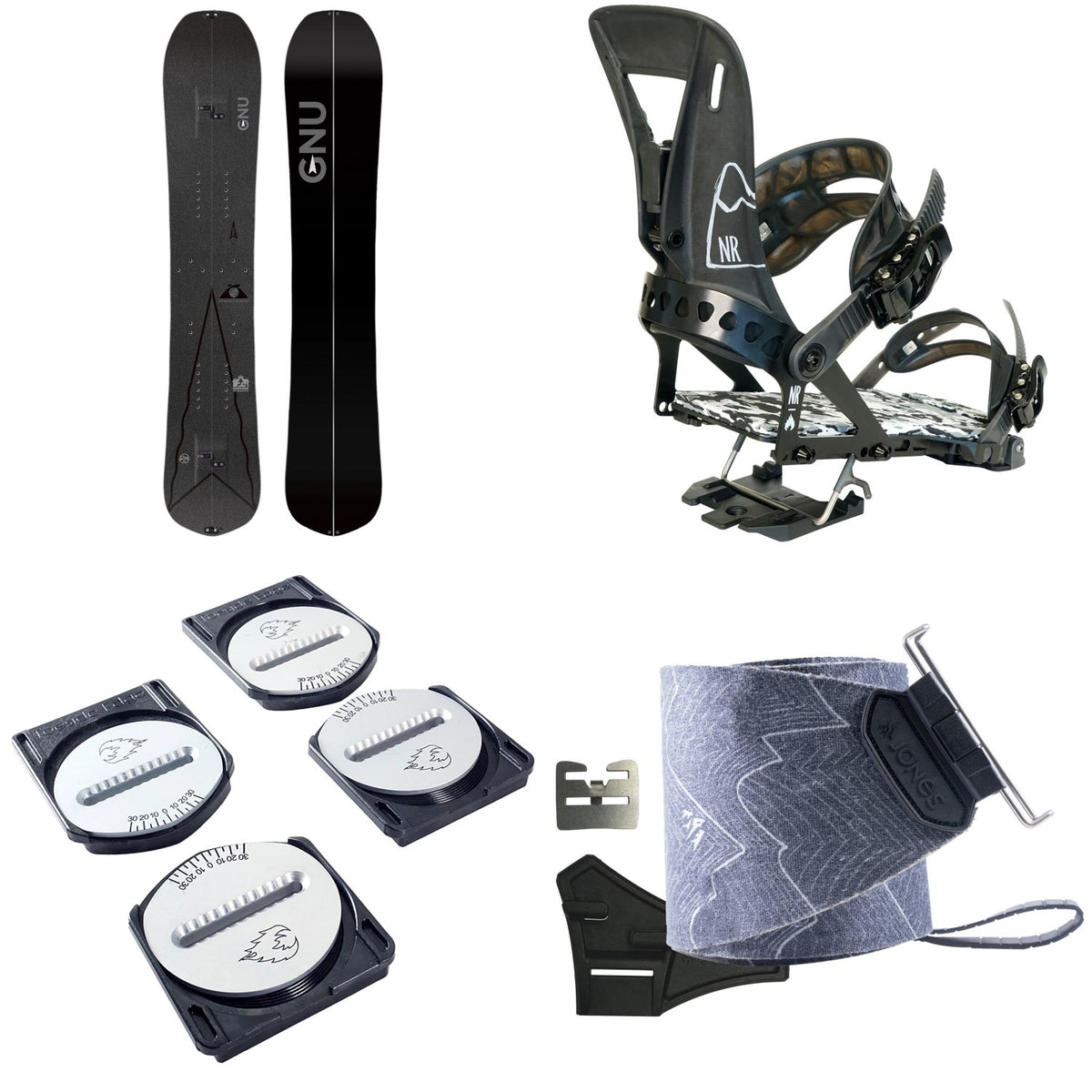 GNU Banked Country Splitboard + Spark R&D NR Pro Splitboard Bindings + Spark Pucks + Jones Nomad Pro Quick Tension Trim-To-Fit Splitboard Skins 2027