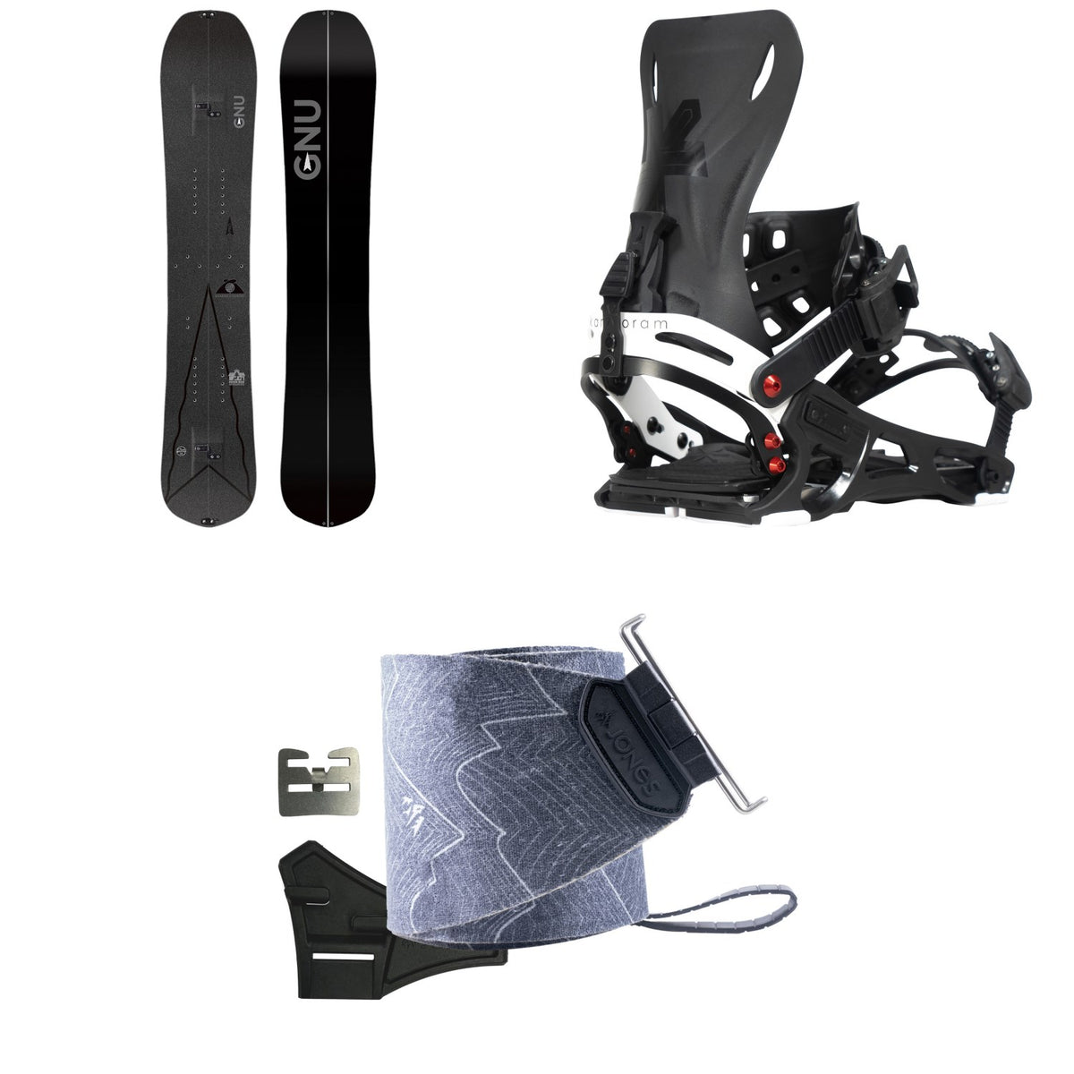 GNU Banked Country Splitboard + Karakoram Ultra Ranger + Split Interface Splitboard Bindings + Jones Nomad Pro Quick Tension Trim-To-Fit Splitboard Skins 2027