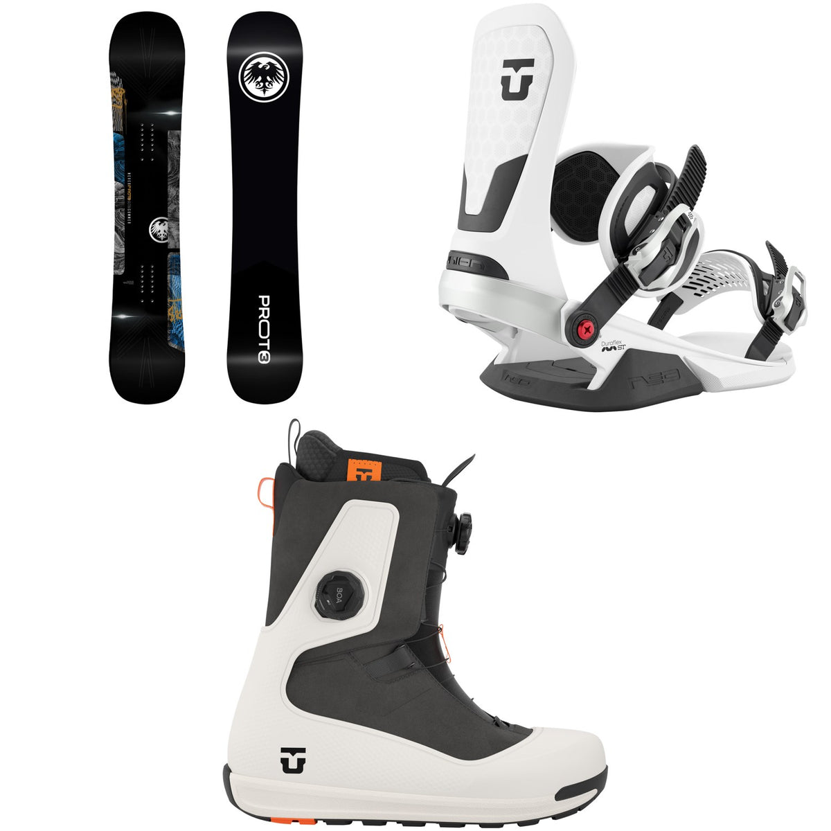 Never Summer Proto T3 Ultra Snowboard + Union Neo Snowboard Bindings + Reset Snowboard Boots 2027
