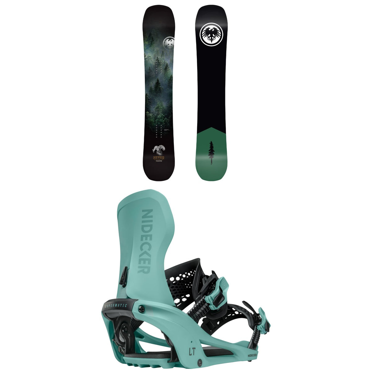 Never Summer Trooper Snowboard + Nidecker LT Supermatic Snowboard Bindings 2027