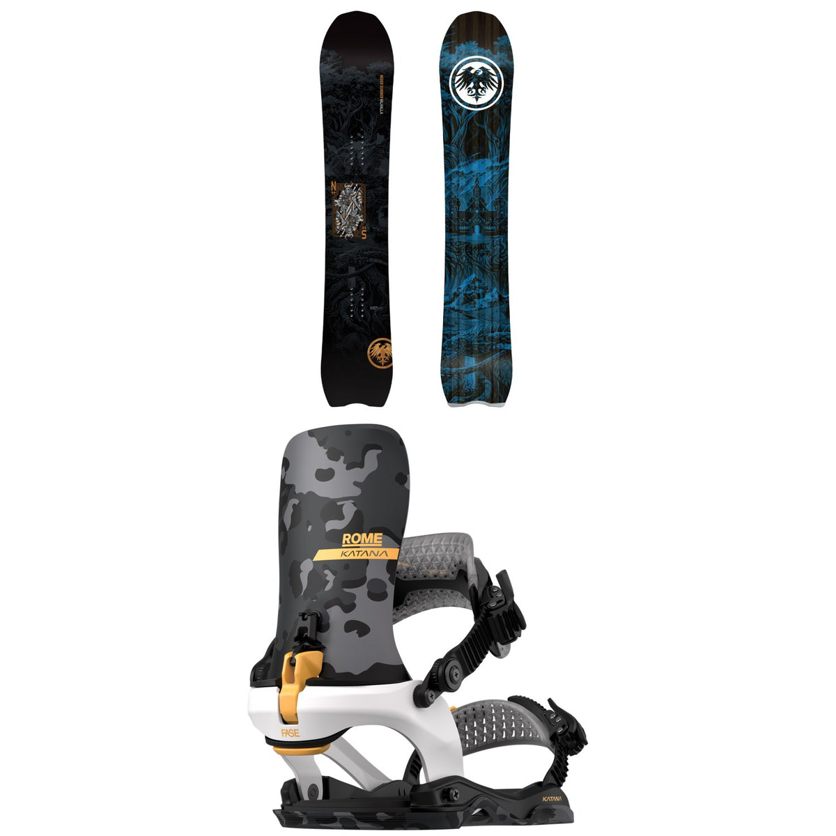 Never Summer Valhalla Snowboard + Rome Katana AW FASE LTD Snowboard Bindings 2027
