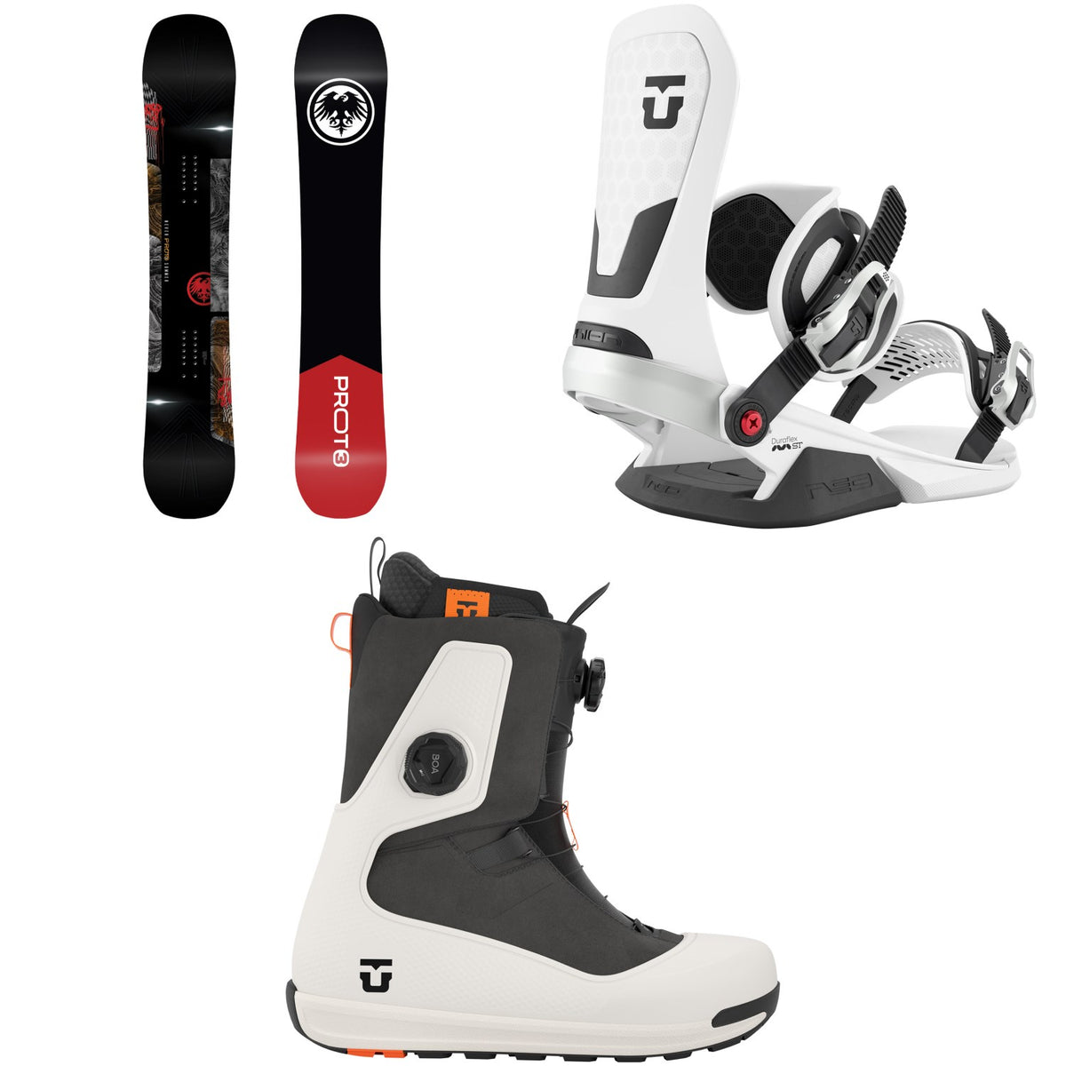Never Summer Proto Type 3 Snowboard + Union Neo Snowboard Bindings + Reset Snowboard Boots 2027