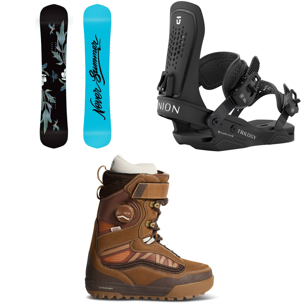 Never Summer Cascade Snowboard + Union Trilogy Snowboard Bindings + Vans Luna Pro 2.0 Snowboard Boots - Women's 2027