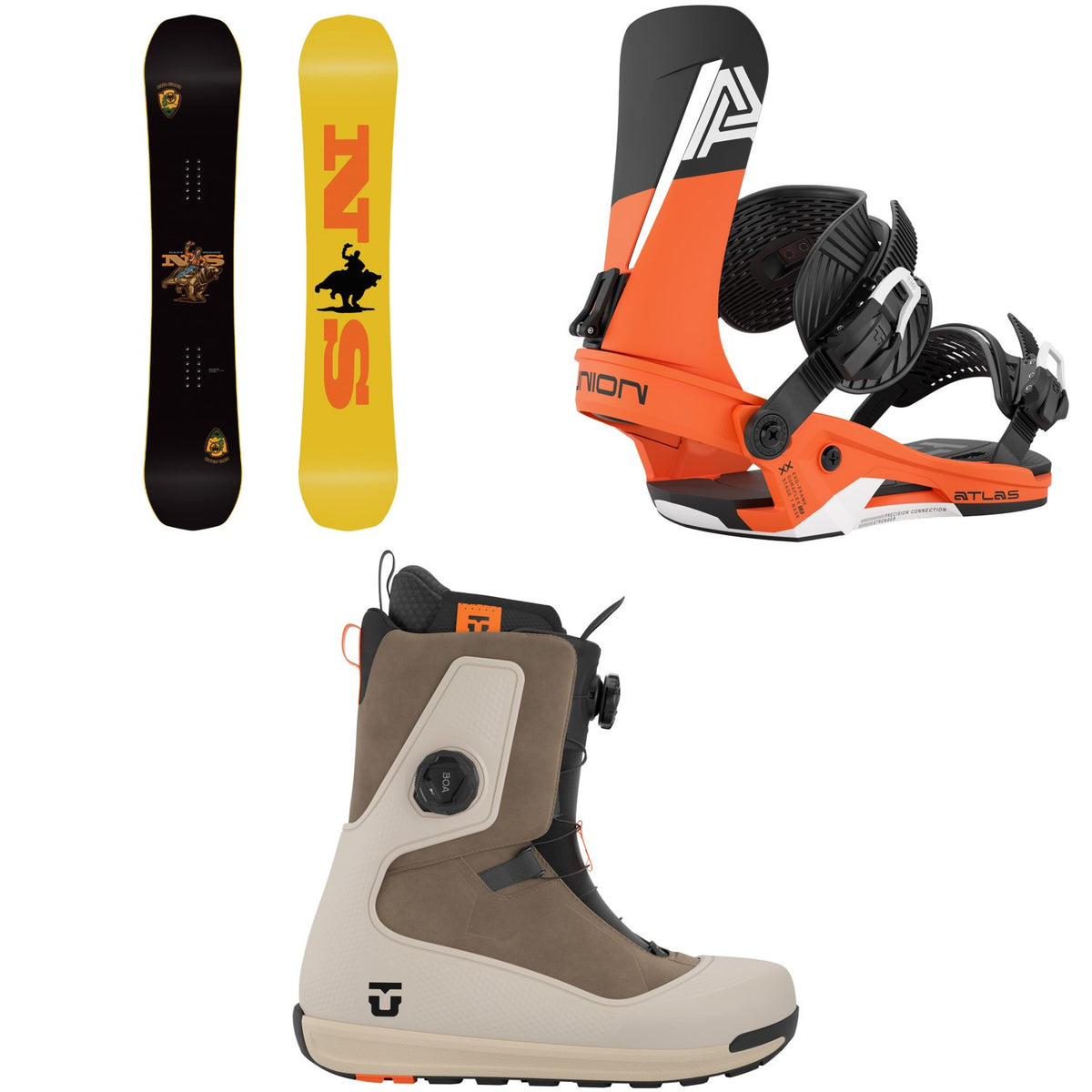 Never Summer Easy Rider Snowboard + Union Atlas Snowboard Bindings + Reset Snowboard Boots 2027