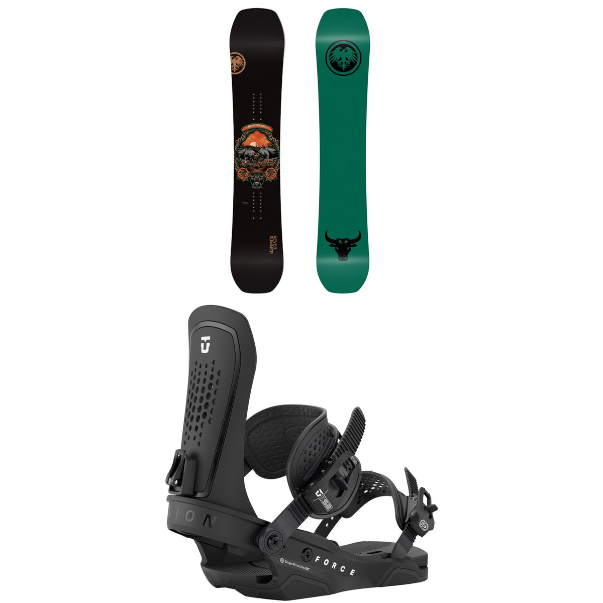 Never Summer Benchmark Snowboard + Union Force Snowboard Bindings 2027
