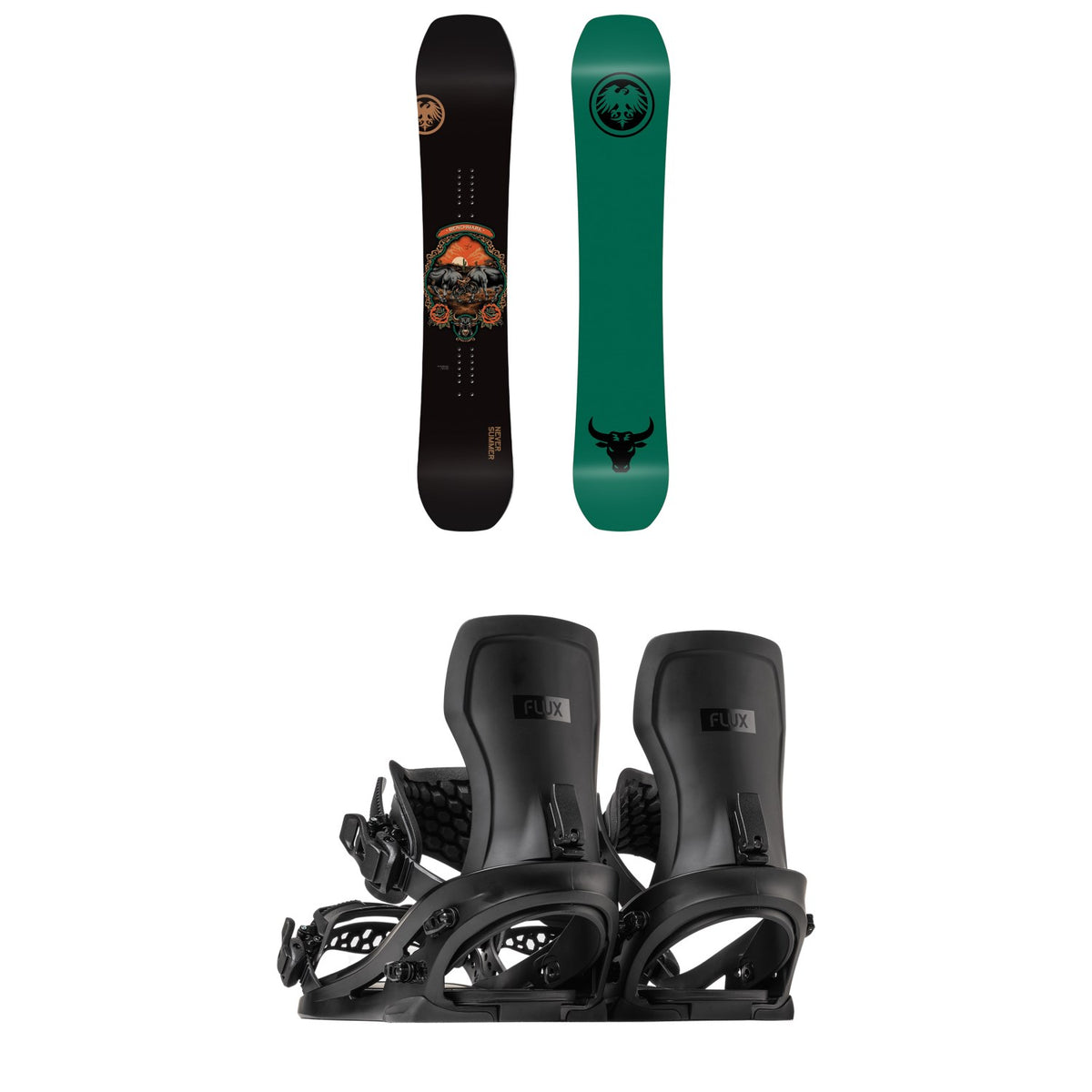 Never Summer Benchmark Snowboard + Flux XF Snowboard Bindings 2027