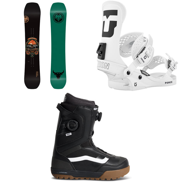 Never Summer Benchmark Snowboard + Union Force Classic Snowboard Bindings + Vans Aura Pro 2.0 Snowboard Boots 2027