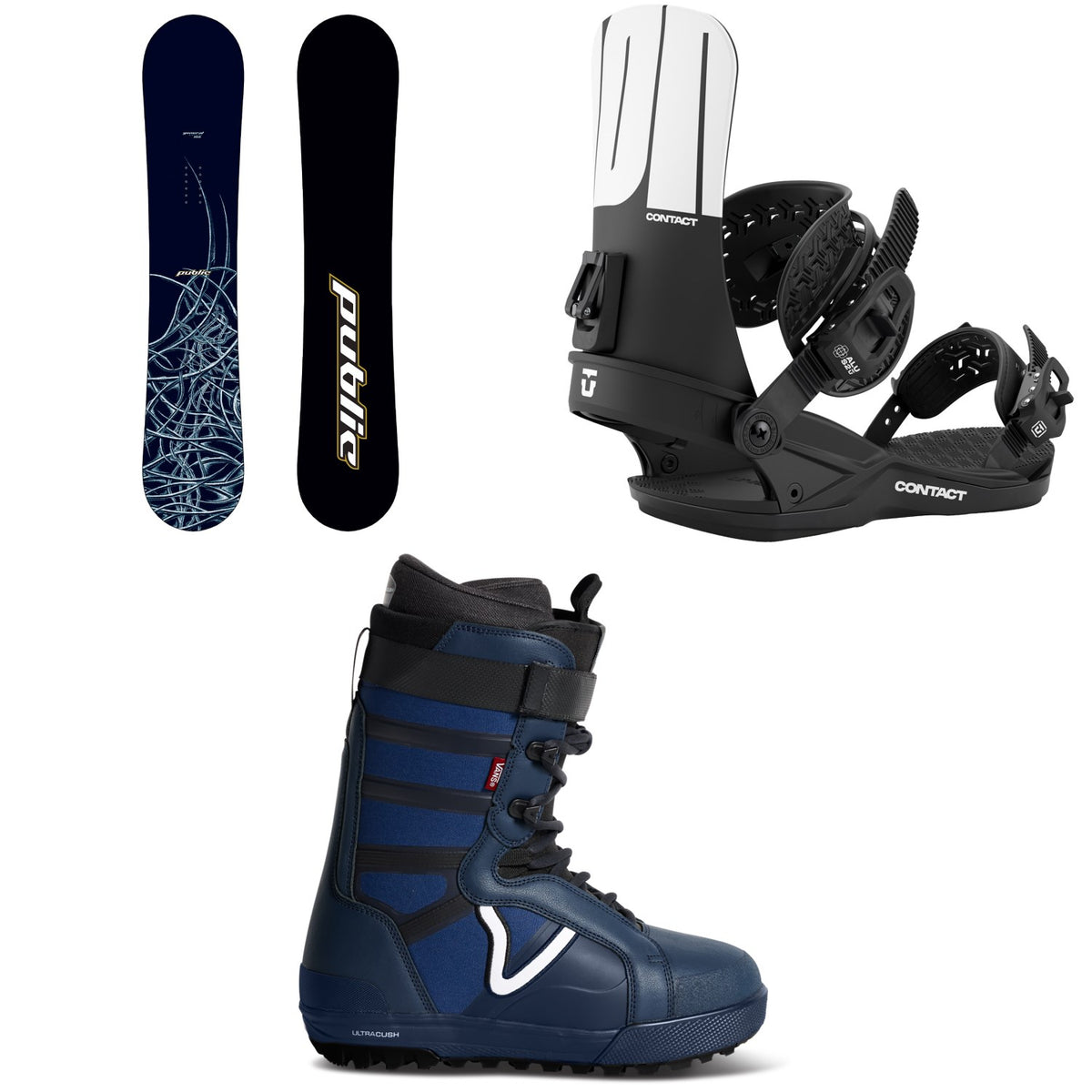 Public Snowboards General Select Snowboard + Union Contact Snowboard Bindings + Vans Hi-Standard Pro Snowboard Boots 2027