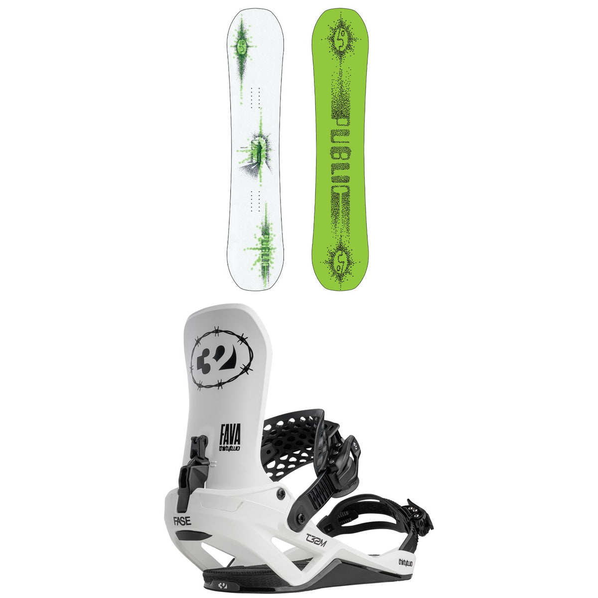Public Snowboards Display Snowboard + thirtytwo T32M FASE Snowboard Bindings 2027