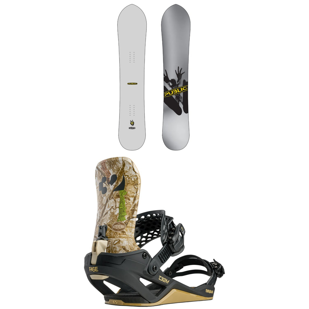 Public Snowboards Outreach Snowboard + thirtytwo T32M FASE Snowboard Bindings 2027