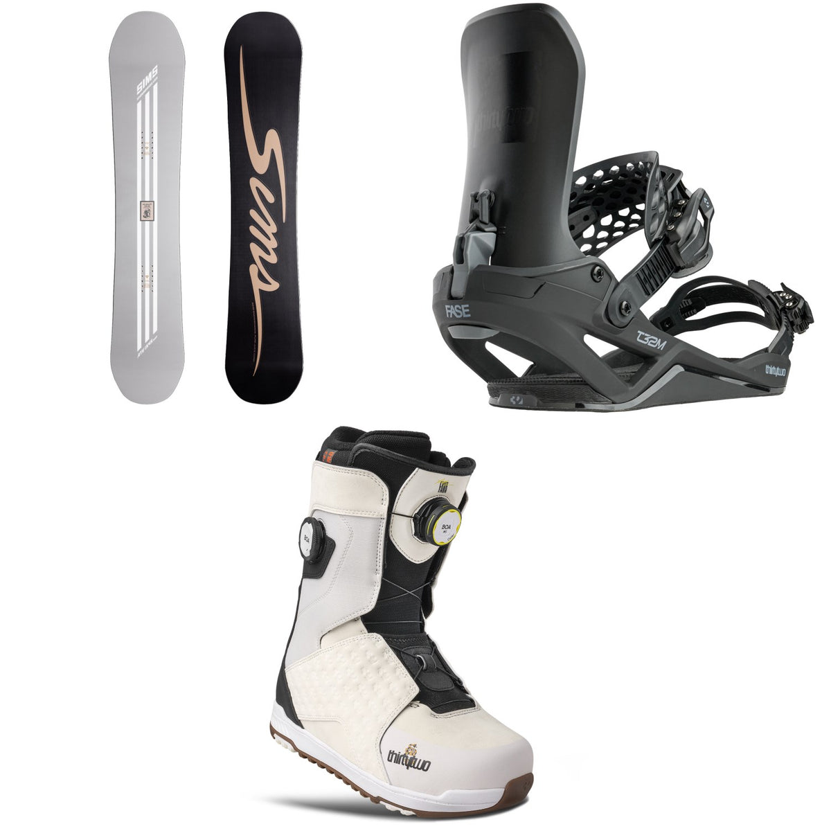 Sims ATV Snowboard + thirtytwo T32M FASE Snowboard Bindings + Lashed Double Boa Snowboard Boots 2027
