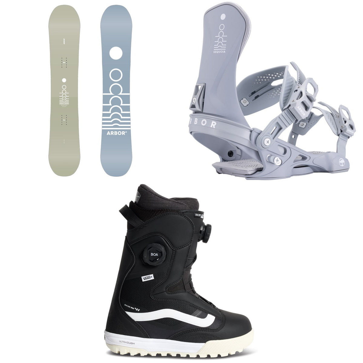 Arbor Mantra Decon Snowboard + Sequoia Snowboard Bindings + Vans Encore Pro 2.0 Snowboard Boots - Women's 2027