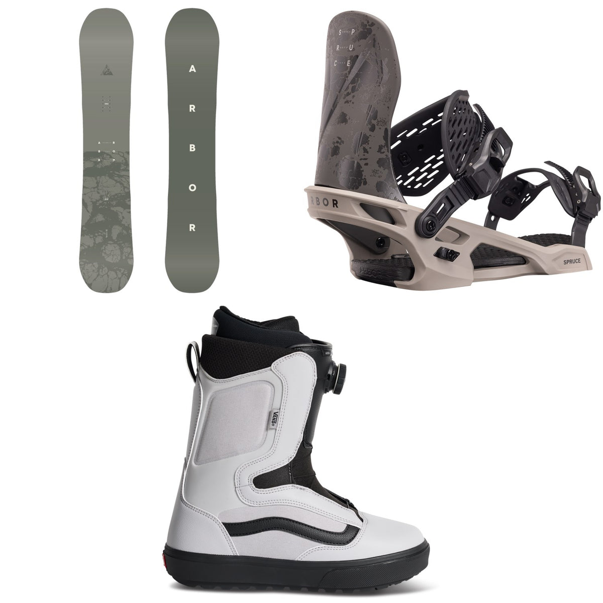 Arbor Formula Decon Snowboard + Spruce Snowboard Bindings + Vans Aura OG Snowboard Boots 2027