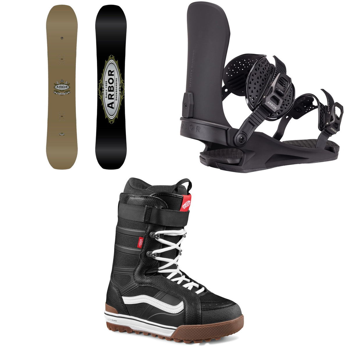 Arbor Element Decon Snowboard + Utility Snowboard Bindings + Vans Hi-Standard Pro Snowboard Boots 2027
