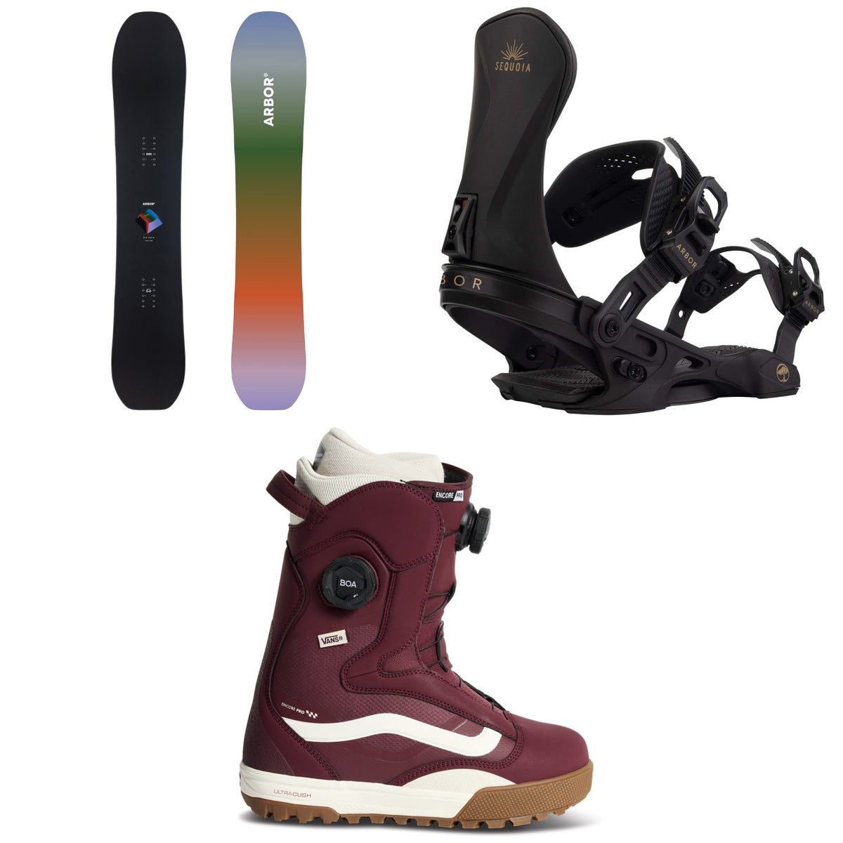 Arbor Sin Cara Snowboard + Sequoia Snowboard Bindings + Vans Encore Pro 2.0 Snowboard Boots - Women's 2027