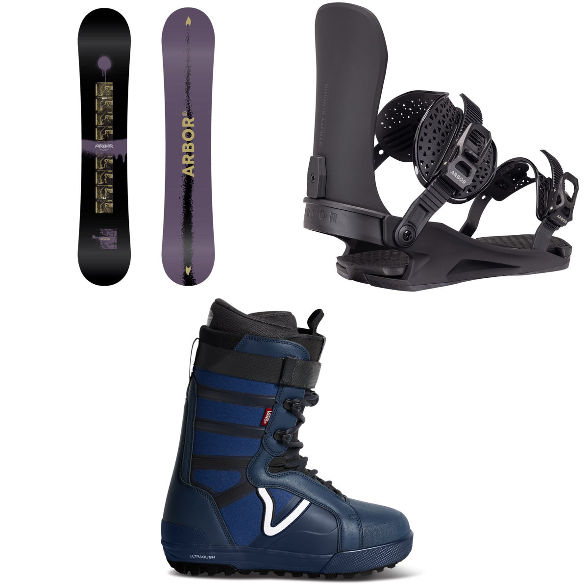 Arbor Metal Machine Snowboard + Utility Snowboard Bindings + Vans Hi-Standard Pro Snowboard Boots 2027