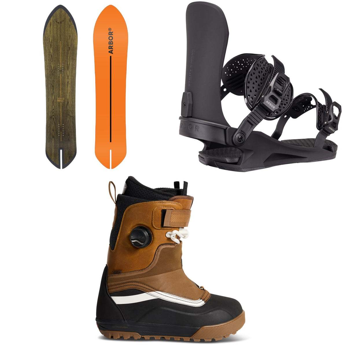 Arbor Terrapin PFD Snowboard + Utility Snowboard Bindings + Vans Infuse Sideline Snowboard Boots 2027