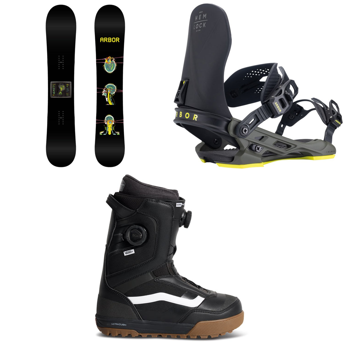 Arbor El Camino Snowboard + Hemlock Snowboard Bindings + Vans Aura Pro 2.0 Snowboard Boots 2027