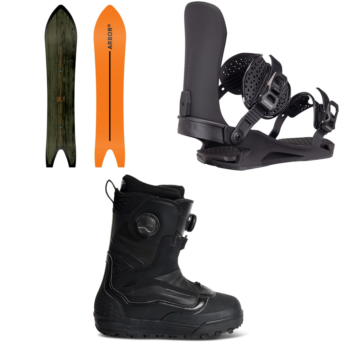 Arbor A-Frame Snowboard + Utility Snowboard Bindings + Vans Verse Snowboard Boots 2027