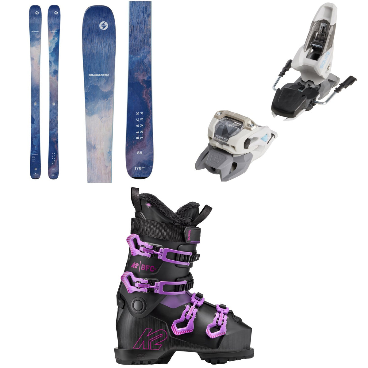 Blizzard Black Pearl 88 Skis - Women's 2027 + Marker Squire 11 Ski Bindings + K2 BFC 75 W Ski Boots - Women's 2027