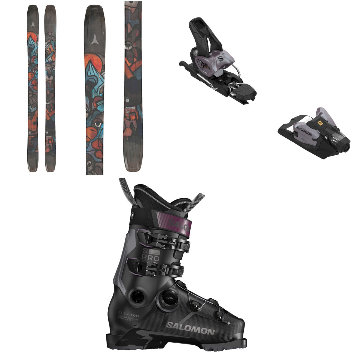 Atomic Bent 100 Skis + Salomon Strive 12 GW Ski Bindings + Salomon S/Pro Supra BOA 100 Ski Boots 2026