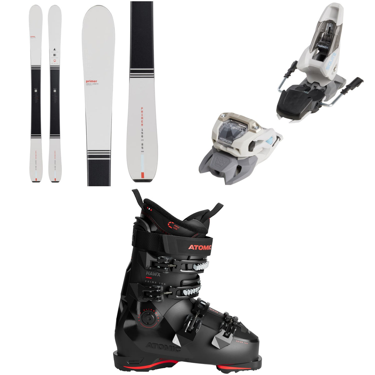 Season Primer Skis + Marker Squire 11 Ski Bindings + Atomic Hawx Prime 100 Ski Boots 2026