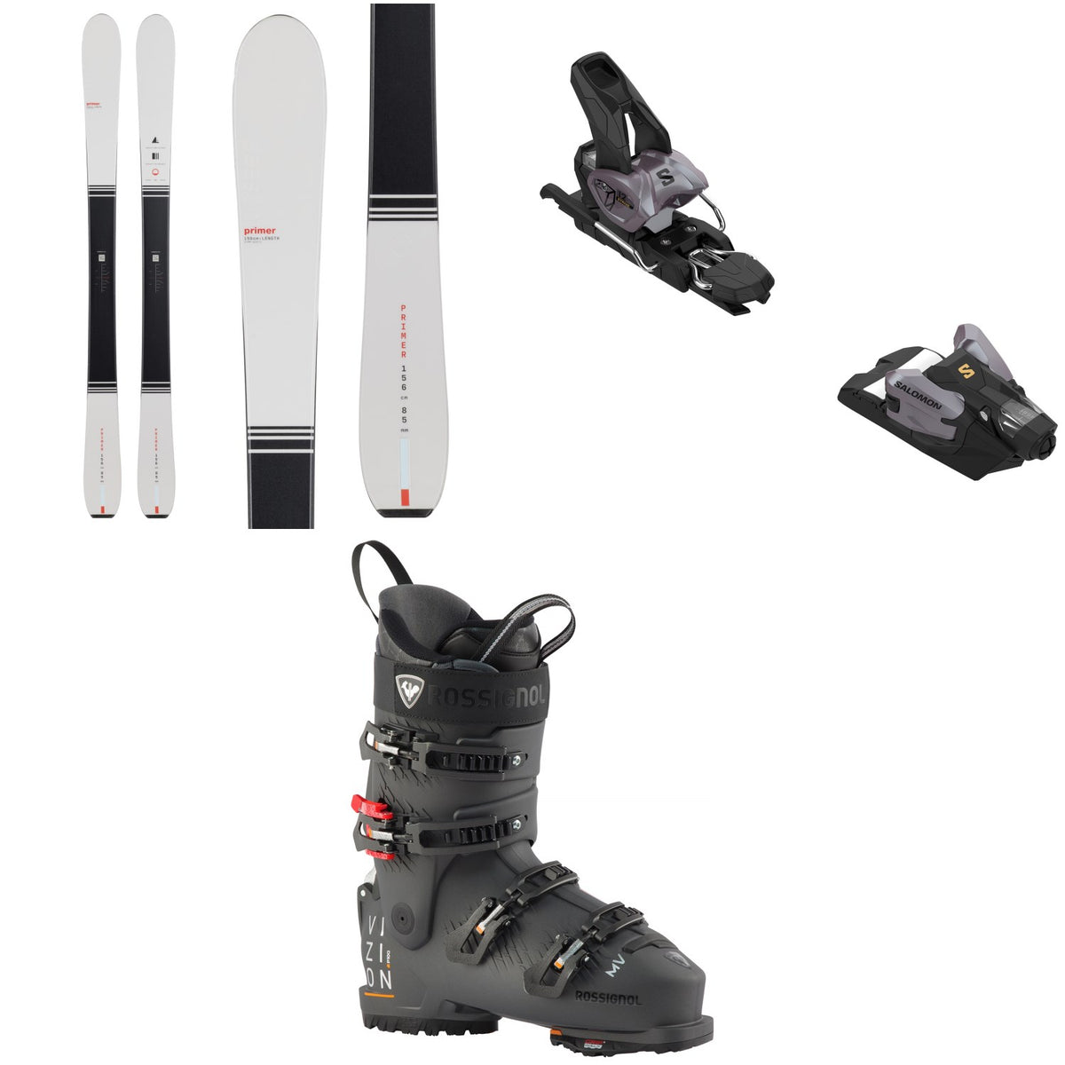 Season Primer Skis + Salomon Strive 12 GW Ski Bindings + Rossignol Vizion 4B Pro 100 MV GW Ski Boots