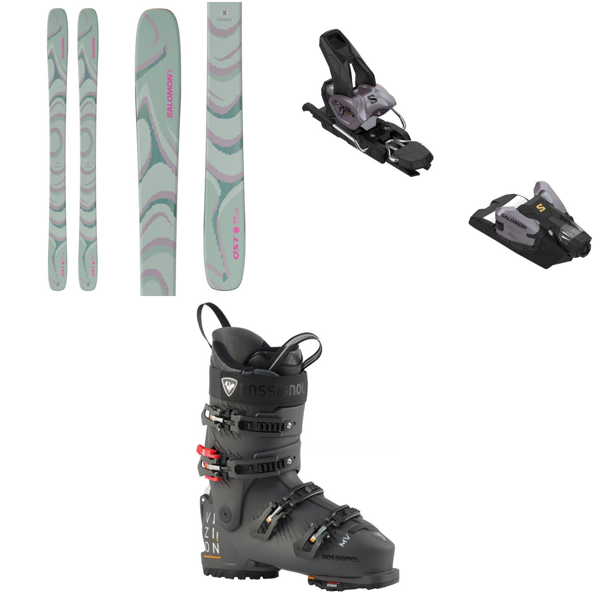 Salomon QST 100 Skis + Salomon Strive 12 GW Ski Bindings + Rossignol Vizion 4B Pro 100 MV GW Ski Boots