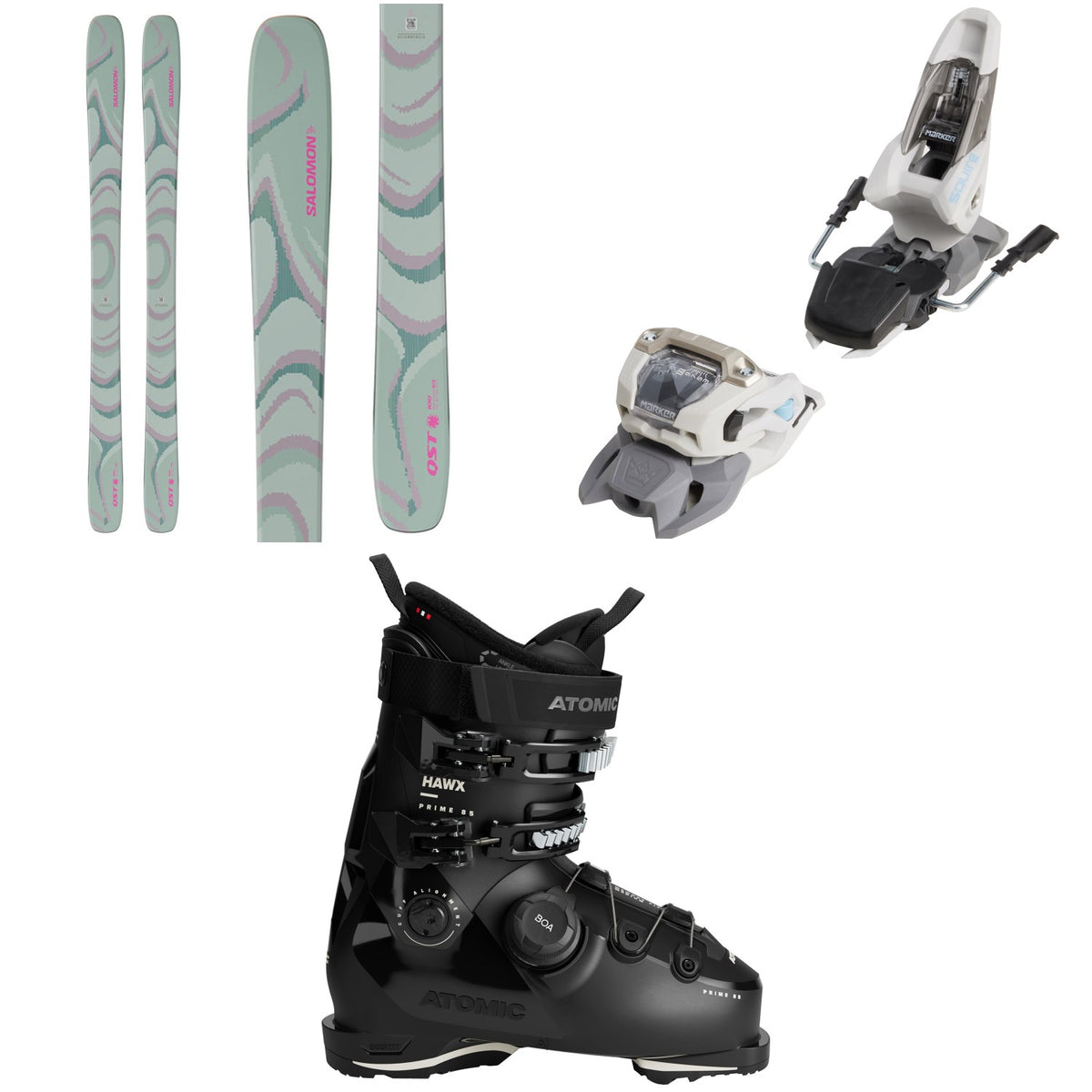 Salomon QST 100 Skis + Marker Squire 11 Ski Bindings + Atomic Hawx Prime 85 BOA W Ski Boots - Women's 2026