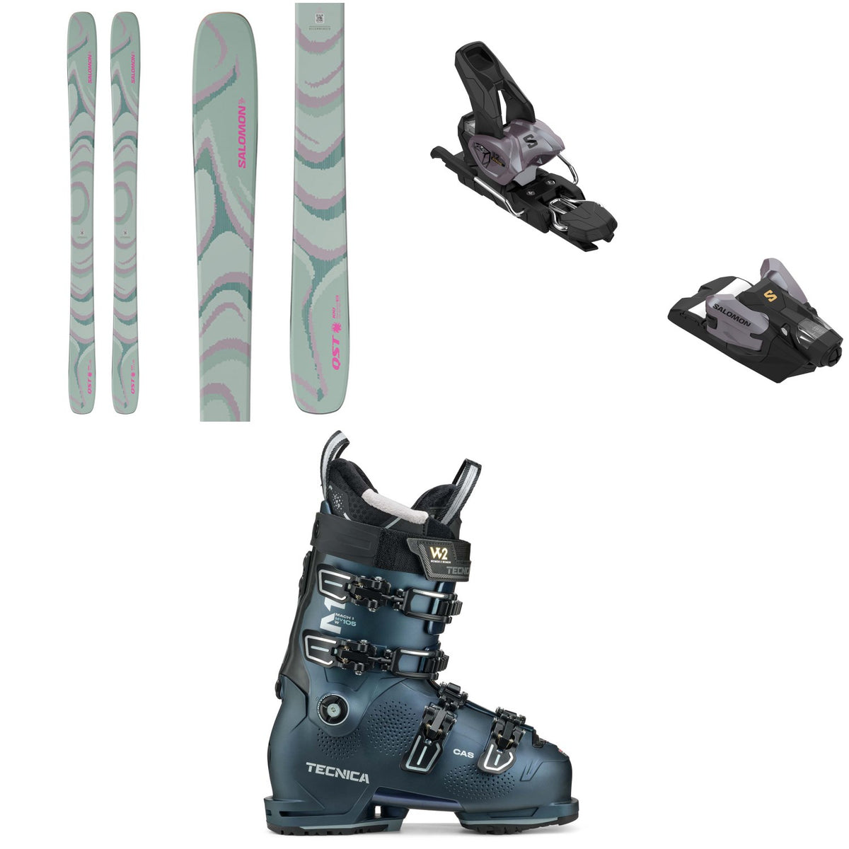 Salomon QST 100 Skis + Salomon Strive 12 GW Ski Bindings + Tecnica Mach1 MV 105 W Ski Boots - Women's 2026