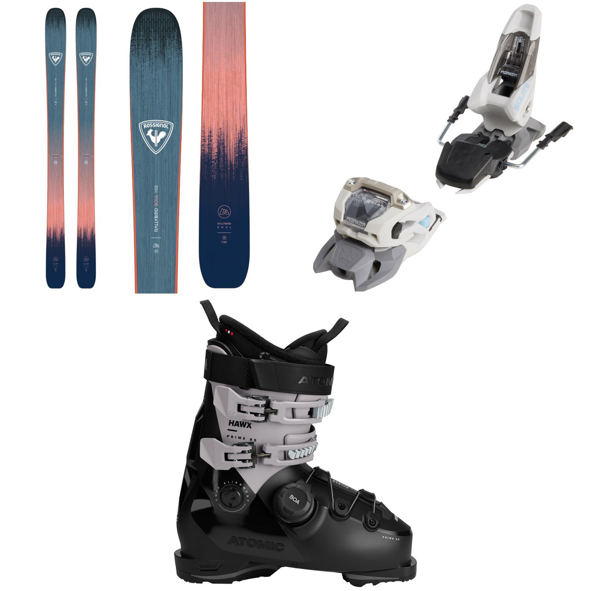 Rossignol Rallybird Soul 102 Skis + Marker Squire 11 Ski Bindings + Atomic Hawx Prime 95 BOA W Ski Boots - Women's 2026