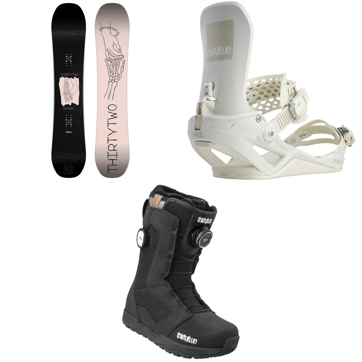 thirtytwo Crucible Snowboard + T32M FASE Snowboard Bindings + STW Double Boa Snowboard Boots - Women's 2027