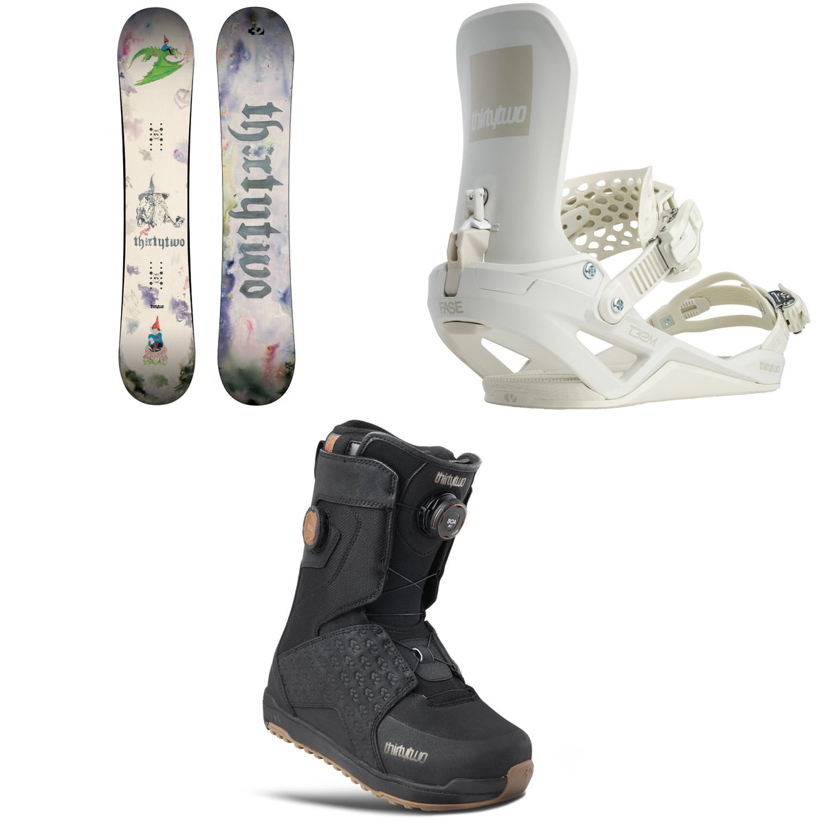 thirtytwo Middle Earth Pro Snowboard + T32M FASE Snowboard Bindings + Lashed Double Boa Snowboard Boots 2027