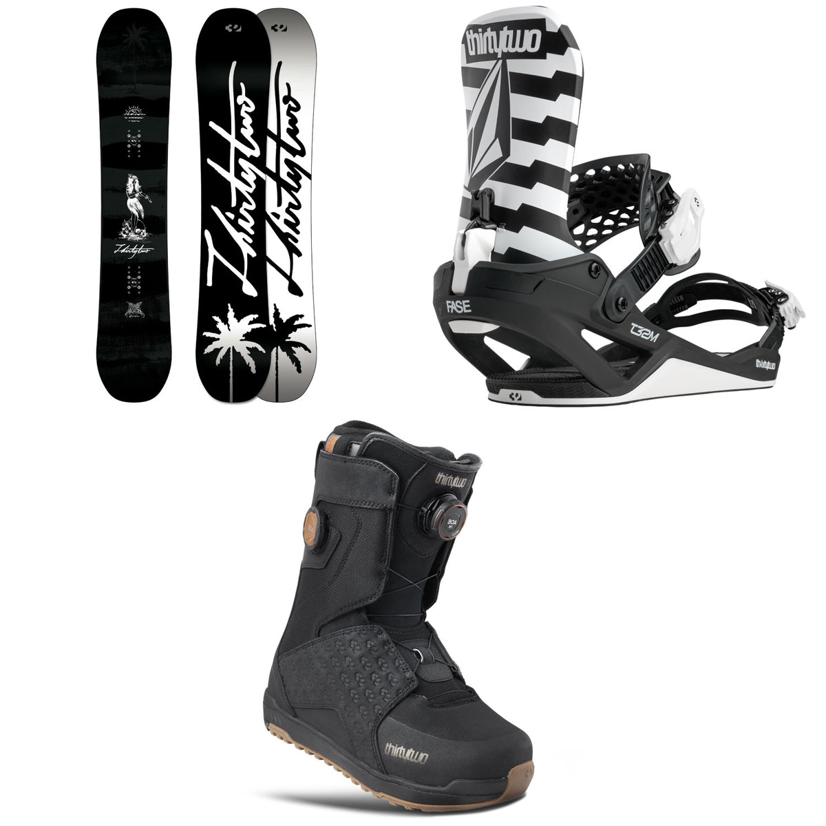 thirtytwo Permanent Vacation Carbon Snowboard + T32M FASE Snowboard Bindings + Lashed Double Boa Snowboard Boots 2027