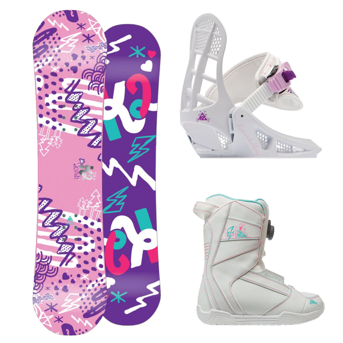 K2 Grom Pack Complete Jr. Snowboard Package Li'l Kandi Rocker Board + Lil Kat Bindings + Kat Boots - Girl's 2011