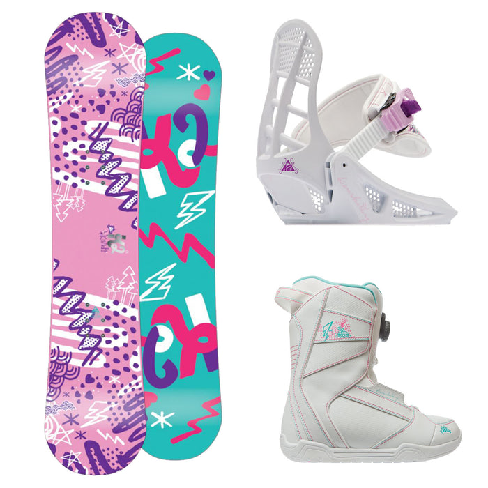 K2 Grom Pack Complete Jr. Snowboard Package Li'l Kandi Rocker Board + Lil Kat Bindings + Kat Boots - Girl's 2011
