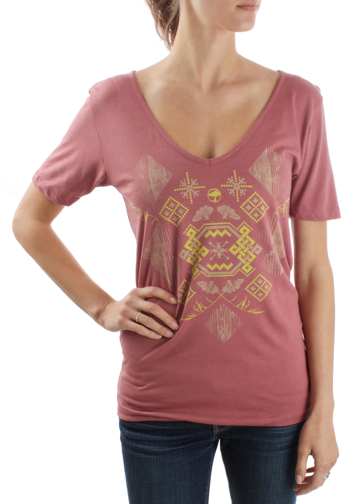 Arbor Pueblo V Neck T Shirt - Women's Rose Front View