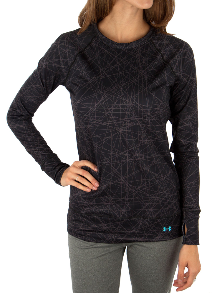Under Armour Evo CG Print Crew Top - Women's Black/Print/Cortez Front View
