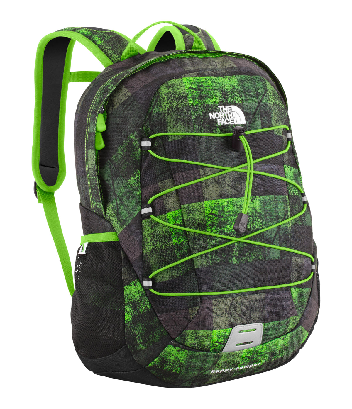 The North Face Happy Camper Backpack - Youth Glo Green Distressed Plaid