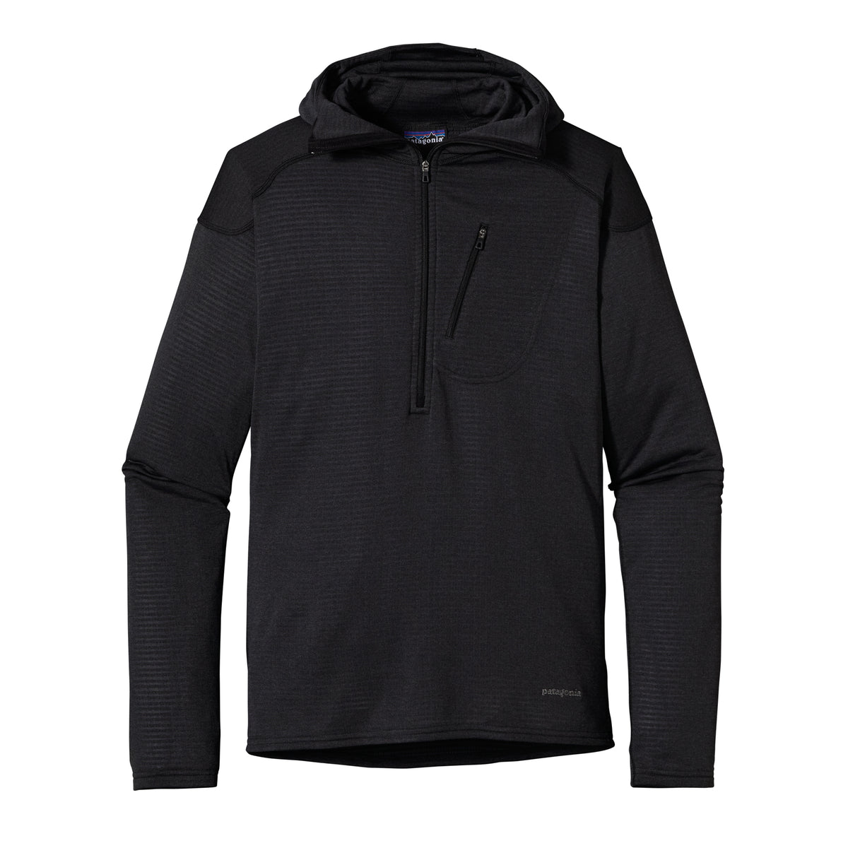 Patagonia Capilene 4 Expedition Weight 1/4 Zip Hoodie Black/Rockwall X-Dye Front View
