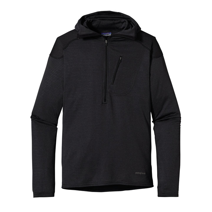 Patagonia Capilene 4 Expedition Weight 1/4 Zip Hoodie Black/Rockwall X-Dye Front View