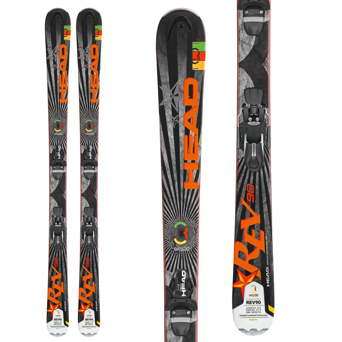 Head REV 90 Skis + LX 12 Wide 88 Bindings 2013 Front View