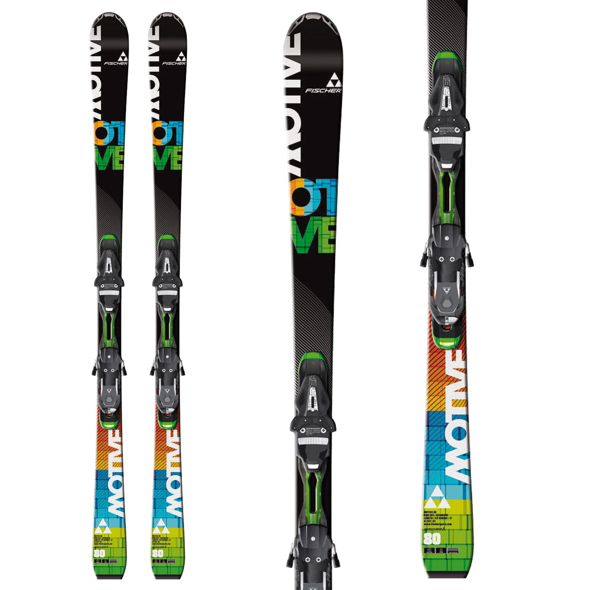 Fischer Motive 80 Skis + RSX 12 Powerrail Bindings 2013 Front View