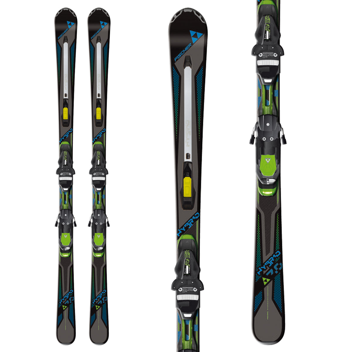 Fischer Hybrid 7.0 Skis + RSX Z12 Powerrail Bindings 2013 Front View