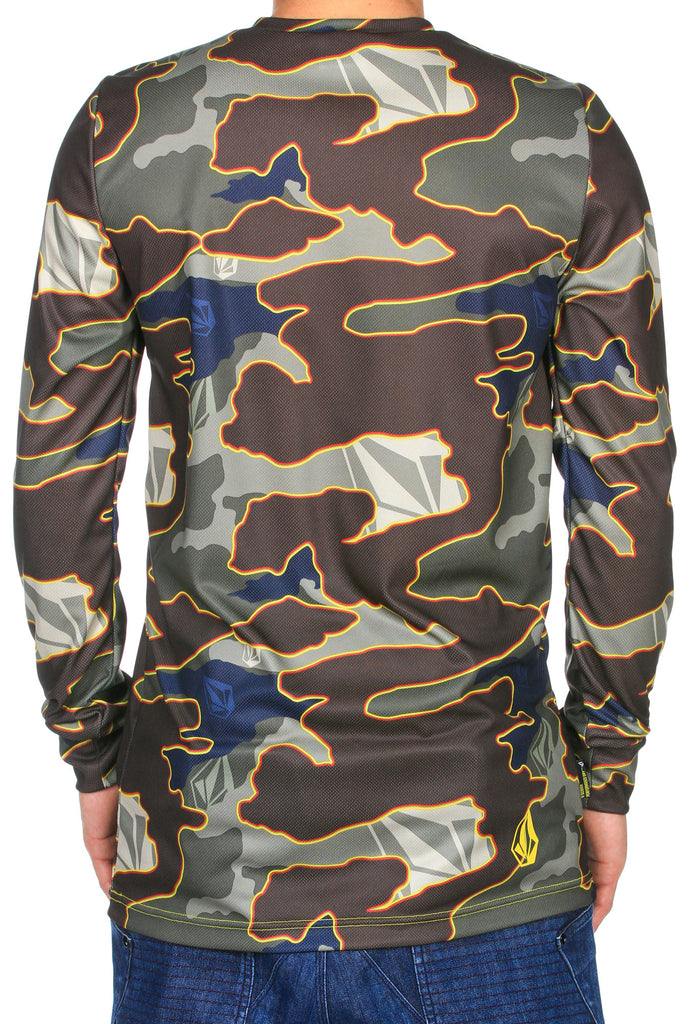 Volcom Stock Hunter Riding Crew Neck Baselayer Top Military Camo Back View