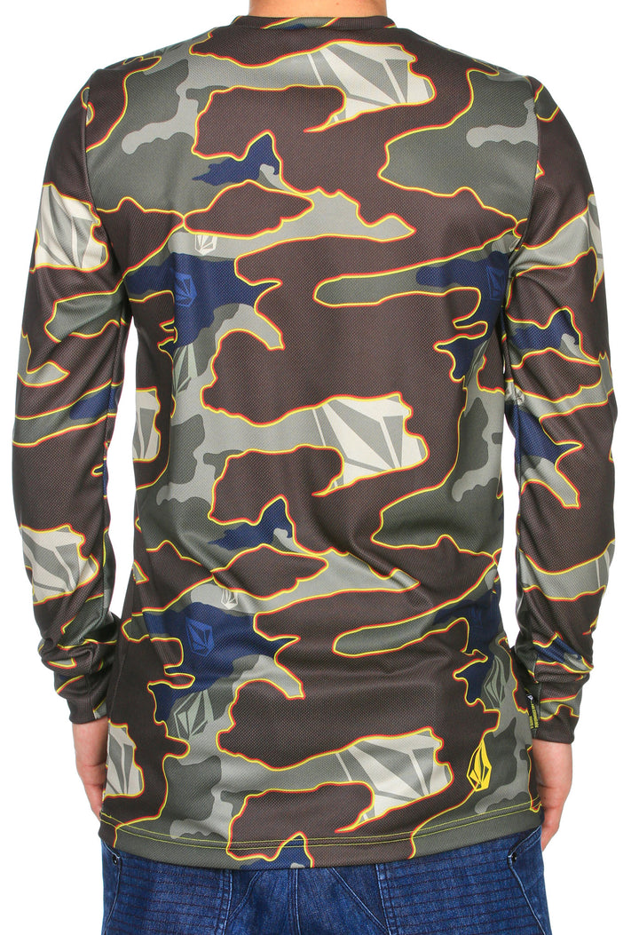Volcom Stock Hunter Riding Crew Neck Baselayer Top Military Camo Back View