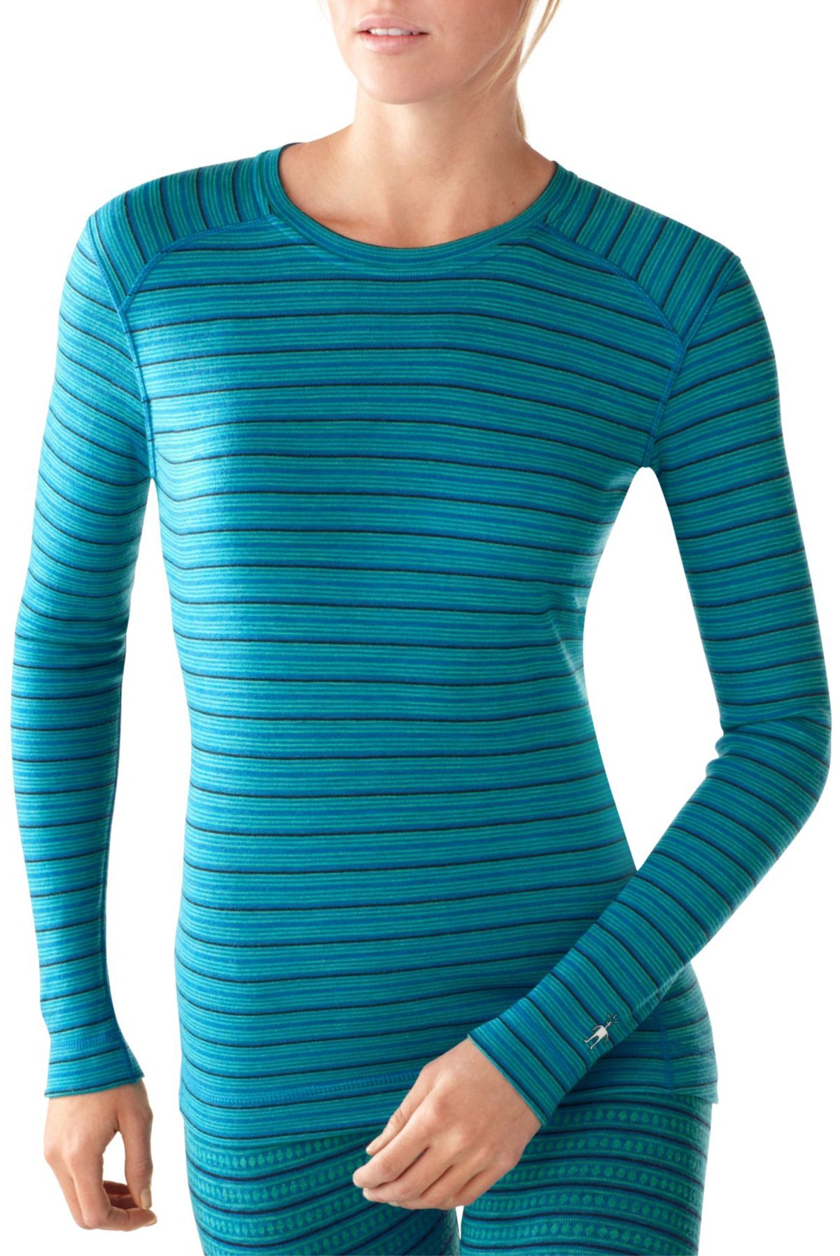 Smartwool Midweight Pattern Crew Neck Baselayer Top - Women's Arctic Blue Heather Front View