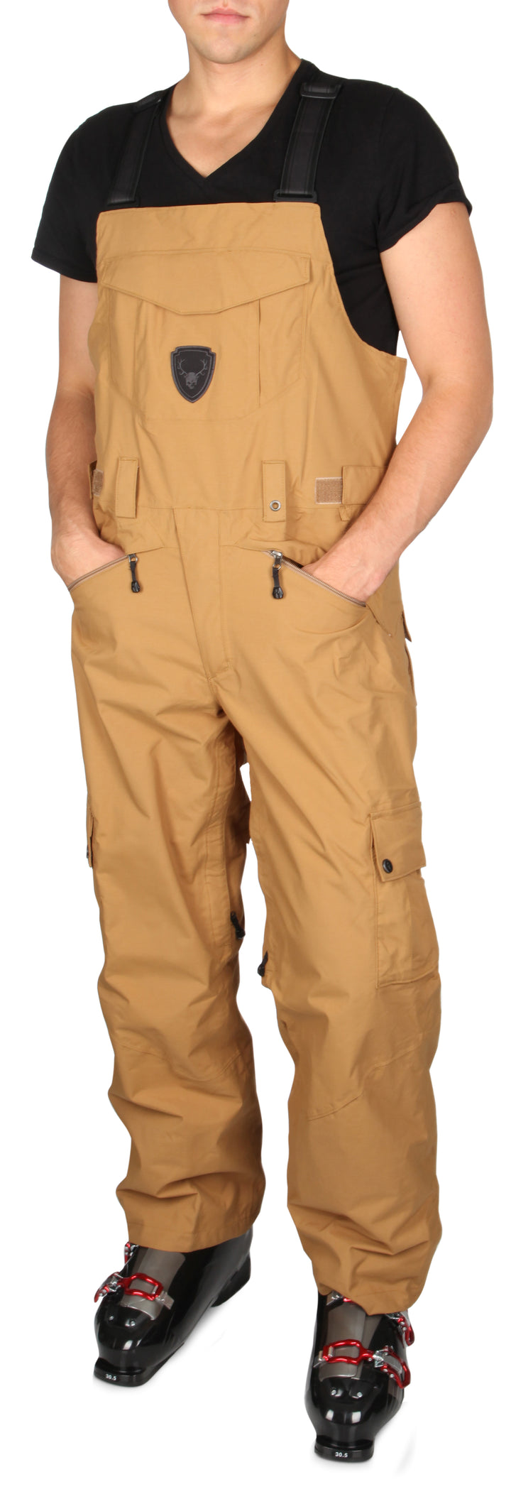 The North Face Skull Horn Bib Pants Utility Brown Front View